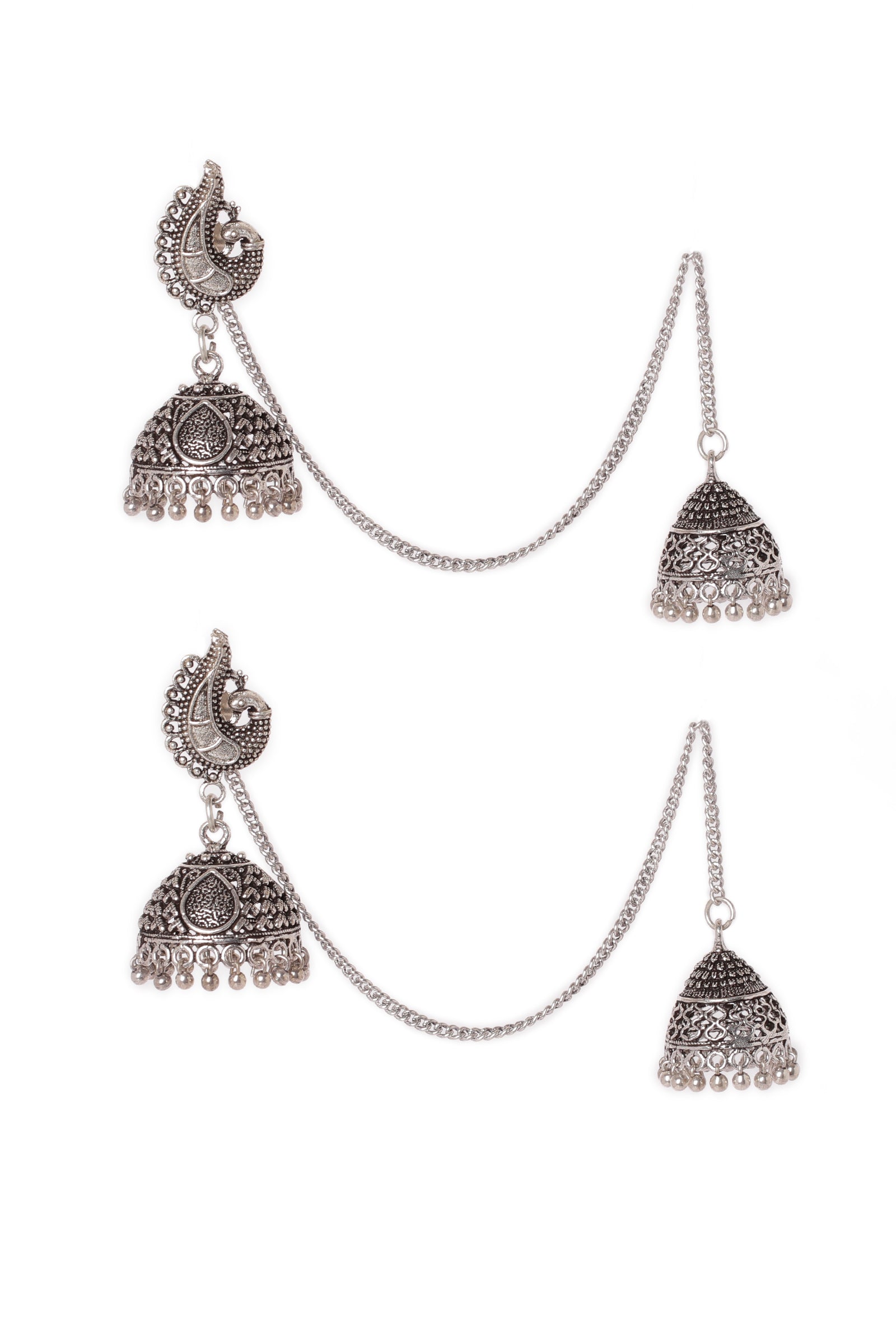 ANTICO RAJ JEWERLLERY Traditional Ethnic Fancy Stylish MAROON Color Silver  Oxidised Chain Jhumka Earrings for Women and Girls